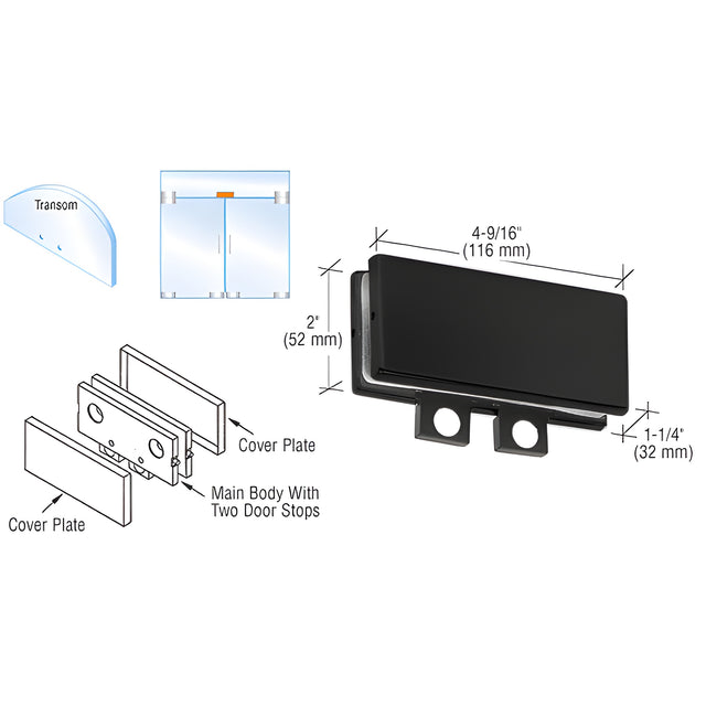 CRL Matte Black Transom Mounted Connector With Two Reversible Door Stops