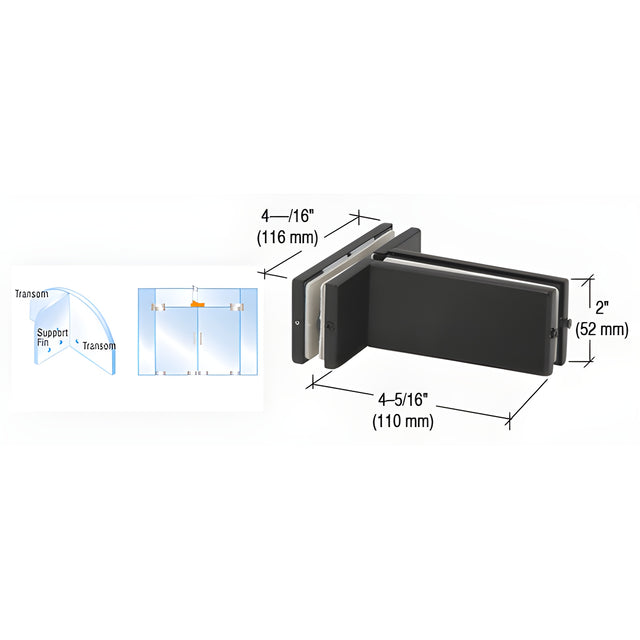 CRL Matte Black Transom Mounted Patch Connector With Support Fin Bracket