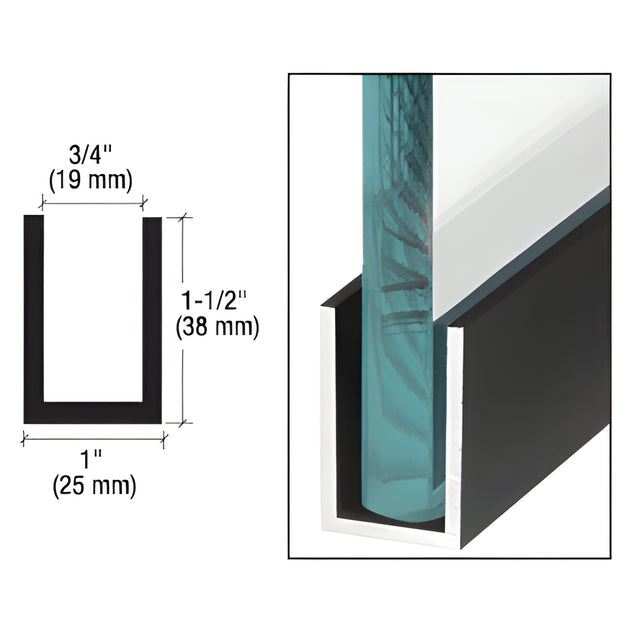 CRL Matte Black Wet / Dry Glaze 1-1/2" Deep U-Channel 120" Stock Length