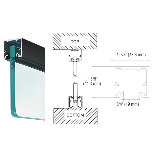 CRL Matte Black Wide U-Channel with Top Load Roll-In Glazing Gasket for 3/8" and 1/2" Glass - 120" Length
