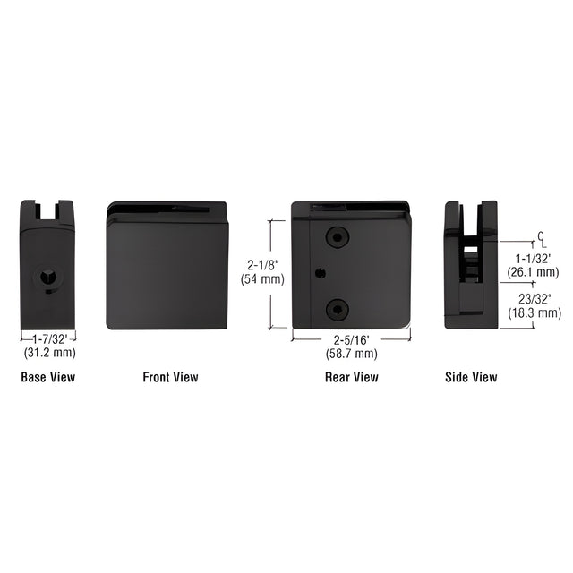 CRL Matte Black Z-Series Square Type Flat Base Zinc Clamp for 1/2" Glass