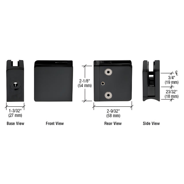CRL Matte Black Z-Series Square Type Radius Base Stainless Steel Clamp for 3/8" Glass