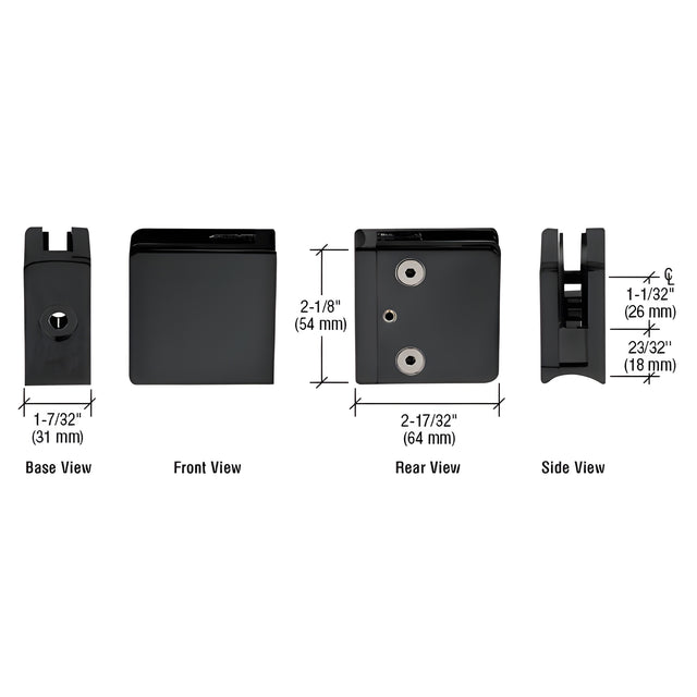 CRL Matte Black Z-Series Square Type Radius Base Stainless Steel Clamp for 1/2" Glass