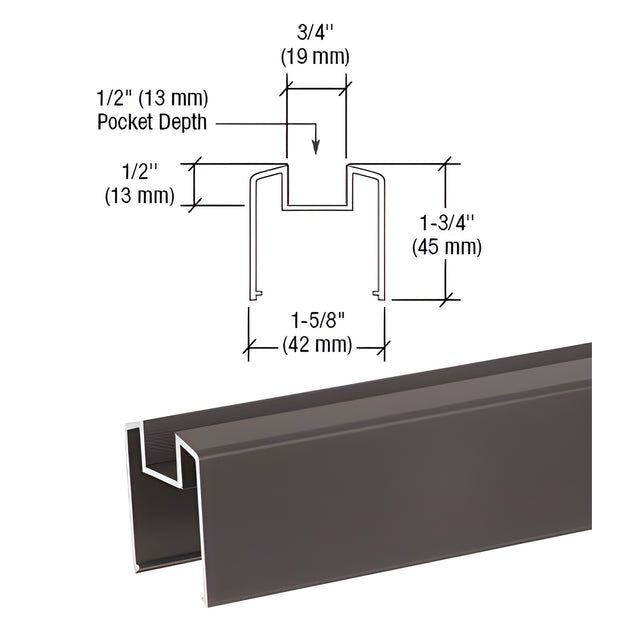CRL Matte Bronze 200, 300, 350, and 400 Series Bottom Rail for Glass 241" Long