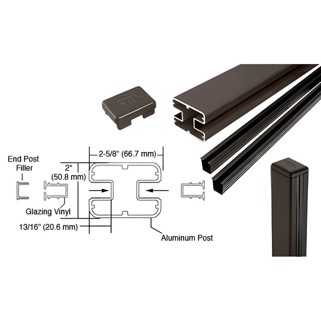 CRL Matte Bronze AWS 2" x 2-5/8" Rectangular 180 Degree 72" Center Post Kit