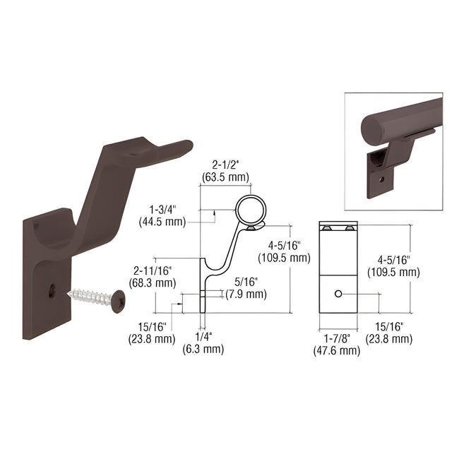 CRL Matte Bronze Quick Connect Aluminum Hand Rail Bracket for 1-1/2" Diameter Tubing