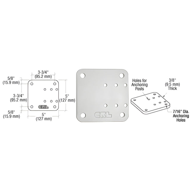 CRL Metallic Silver 5" x 5" Offset Base Plate