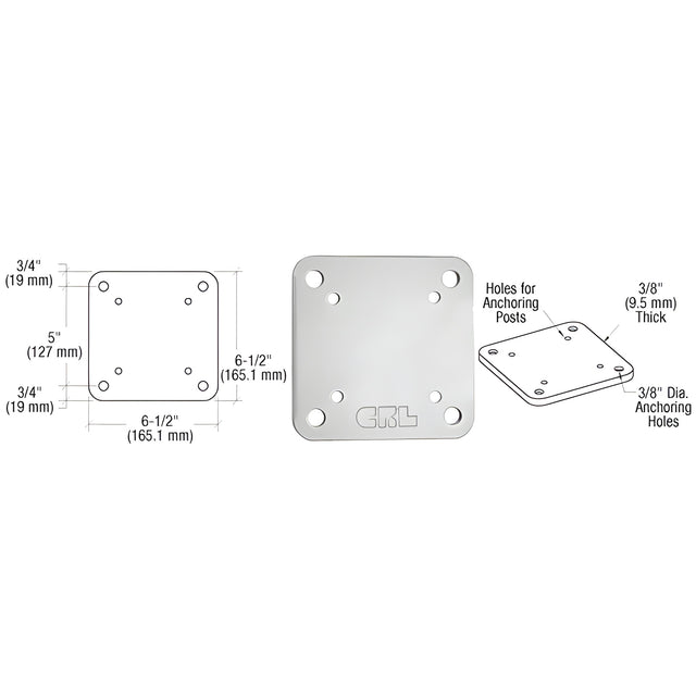 CRL Metallic Silver 6-1/2" x 6-1/2" Square Base Plate