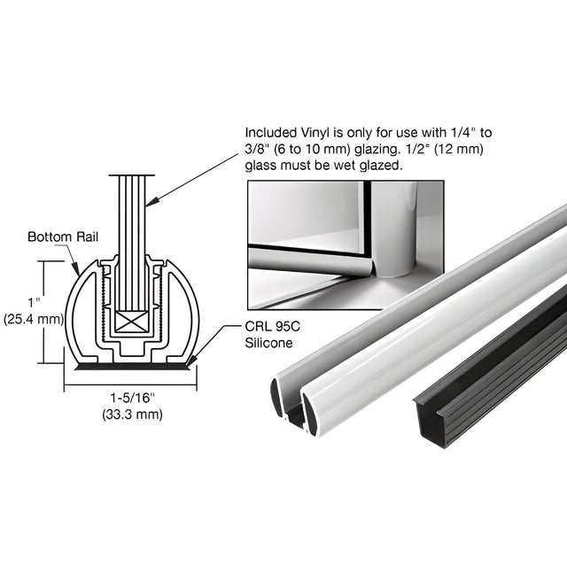 CRL Metallic Silver AWS 48" Bottom Rail Kit With Rigid Glazing Vinyl