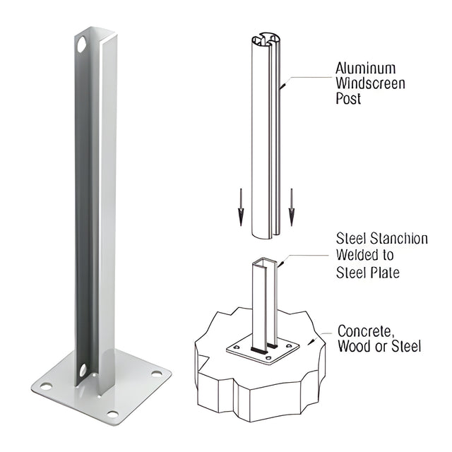 CRL Metallic Silver AWS Steel Stanchion for 90 Degree Rectangular Corner Post