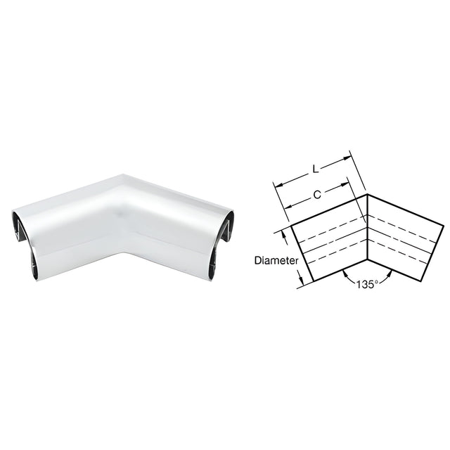 CRL Mill 3-1/2" Diameter 135 Degree Horizontal Corner for 1/2" or 5/8" Glass Cap Railing