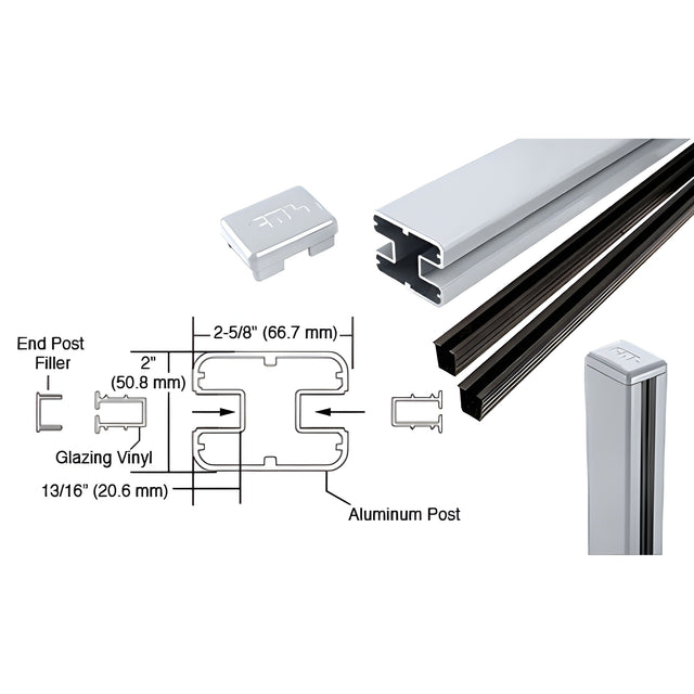CRL Mill AWS 2" x 2-5/8" Rectangular 180 Degree 36" Center Post Kit