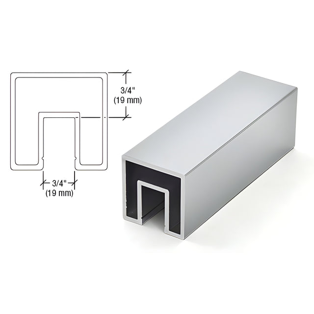 CRL Mill Aluminum 2" Square Premium Cap Rail for 1/2" or 5/8" Glass - 240" Long