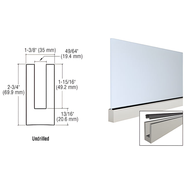 CRL Mill Aluminum 240" Small Profile Windscreen Base Shoe for 3/8" or 1/2" Glass - Extrusion Only