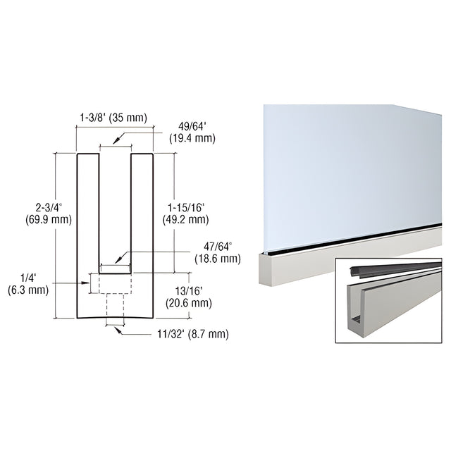 CRL Mill Aluminum 240" Small Profile Windscreen Base Shoe for 3/8" or 1/2" Glass - with Drilled Holes