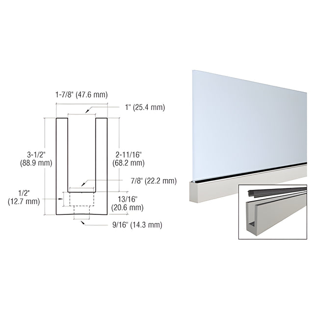 CRL Mill Aluminum 240" Small Profile Windscreen Base Shoe for 3/4" Glass - With Drilled Holes