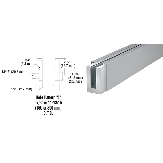 CRL Mill Aluminum Base Shoe with Brushed Stainless Cladding; Drilled with Hole Pattern 'F'