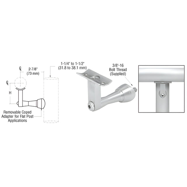 CRL Mill Aluminum Manhattan Series Post Mounted Hand Rail Bracket
