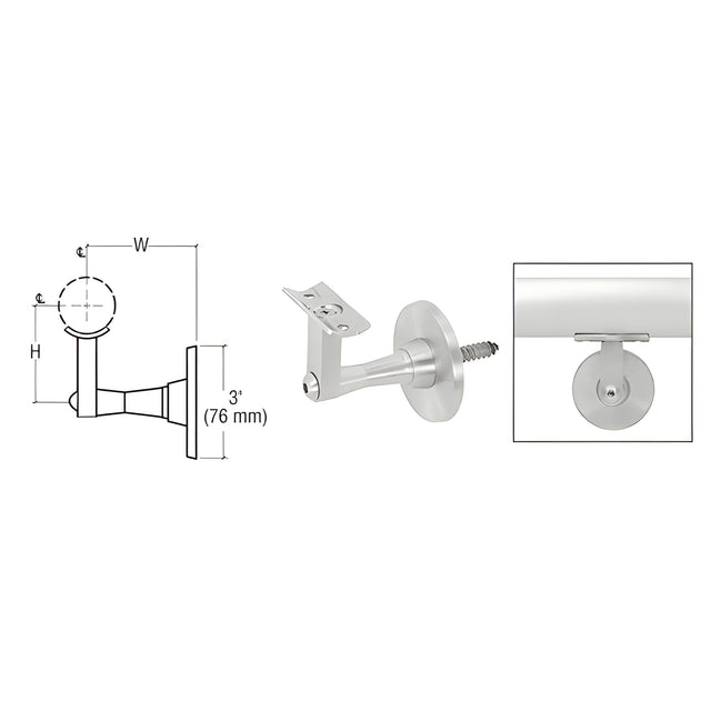 CRL Mill Aluminum Manhattan Series Wall Mounted Hand Rail Bracket