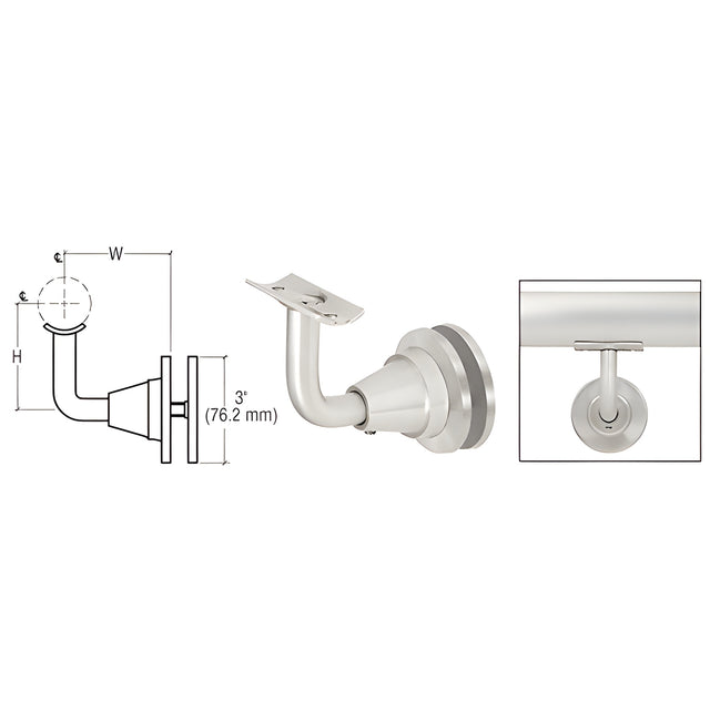 CRL Mill Aluminum Newport Series Glass Mounted Hand Rail Bracket