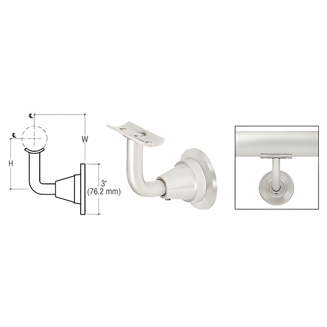 CRL Mill Aluminum Newport Series Wall Mounted Hand Rail Bracket