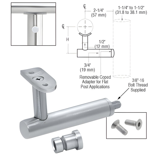 CRL Mill Aluminum Short Arm Malibu Series Post Mounted Hand Rail Bracket