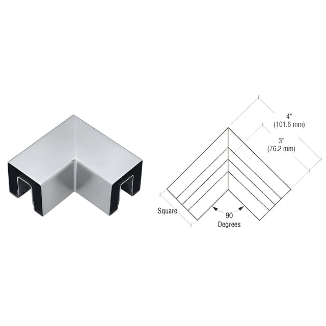 CRL Mill Aluminum Square 2" 90 Degree Horizontal Corner for 1/2" Square Glass Cap Railing