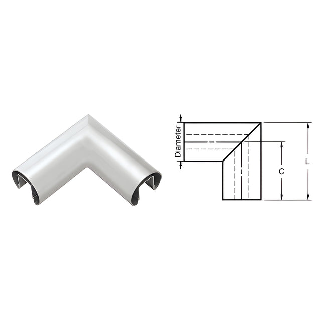 CRL Mill Finish 1.9" Diameter 90 Degree Horizontal Corner for 1/2" or 5/8" Glass Cap Railing