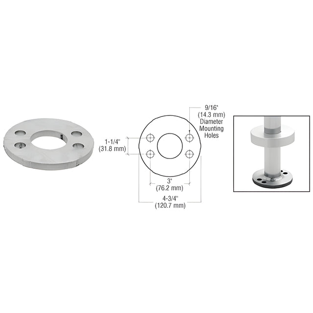 CRL Mill Finish Stainless Steel Base Flange for 1-1/4" Schedule 40 Pipe Railings - Wood Mount
