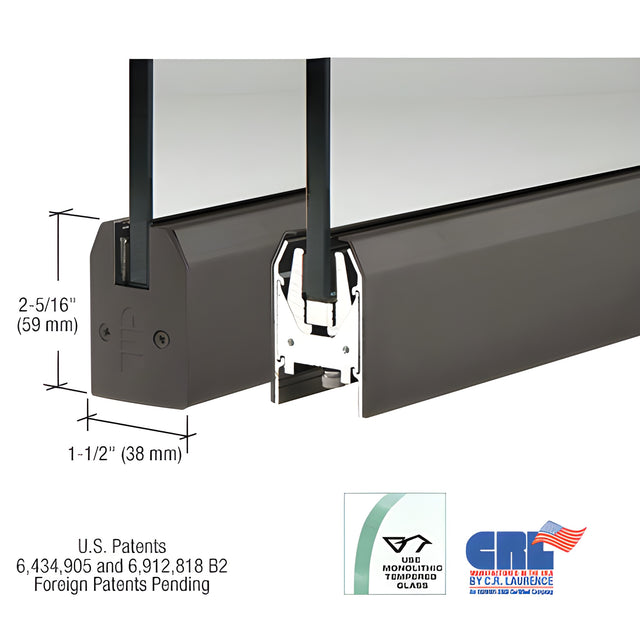 CRL Oil Rubbed Bronze 1/2" Glass Low Profile Tapered Door Rail Without Lock - Custom Length