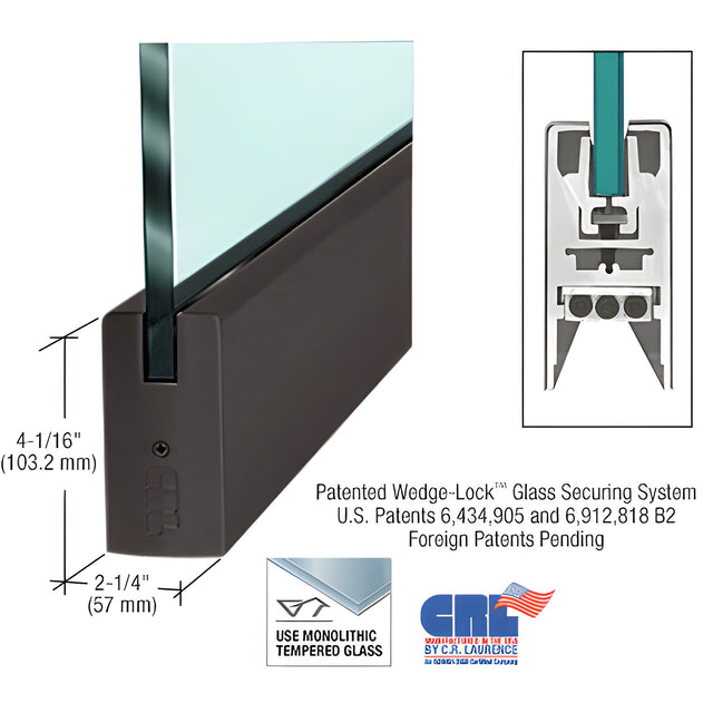 CRL Oil Rubbed Bronze 3/4" Glass 4" Square Door Rail Without Lock - Custom Length