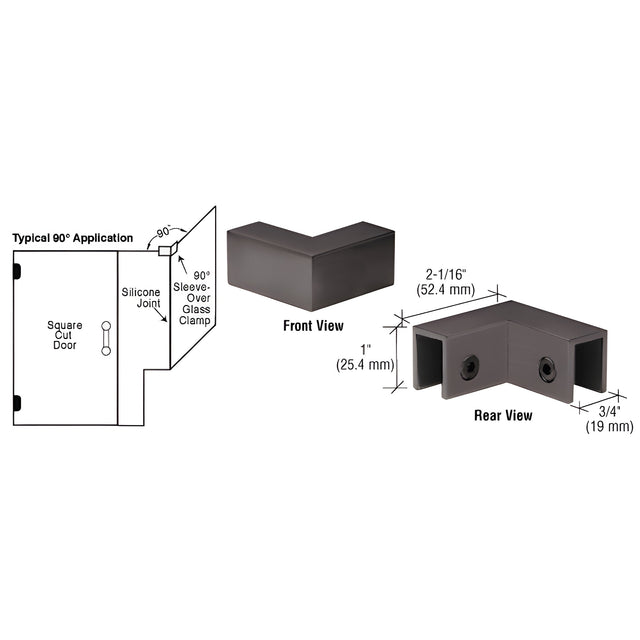 CRL Oil Rubbed Bronze 90 Degree "Sleeve Over" Glass Clamp
