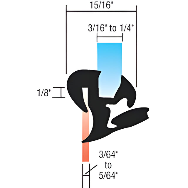 CRL One-Piece Self-Sealing S-Style Universal Weatherstrip 3/64" to 5/64" Panel - 3/16" to 1/4" Glass
