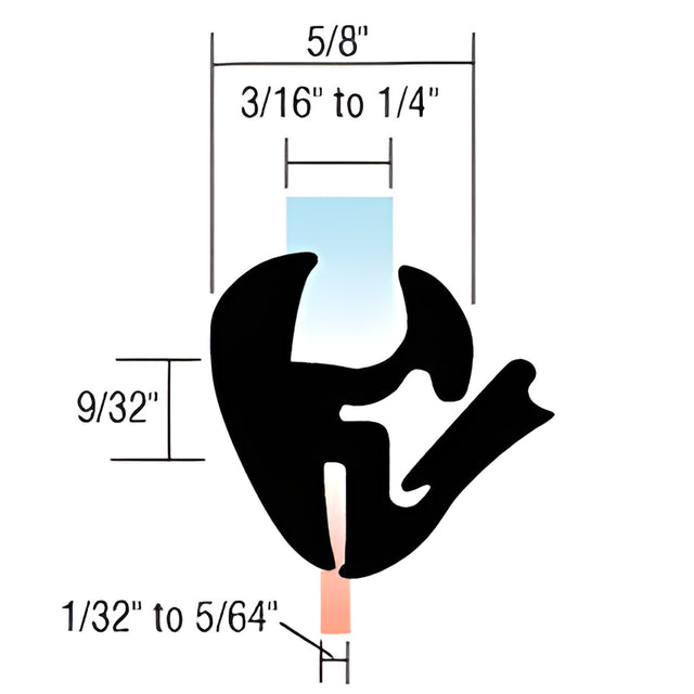 CRL One-Piece Self-Sealing Universal Gasket for 1/32" - 5/64" Panel or 3/16" to 1/4" Glass