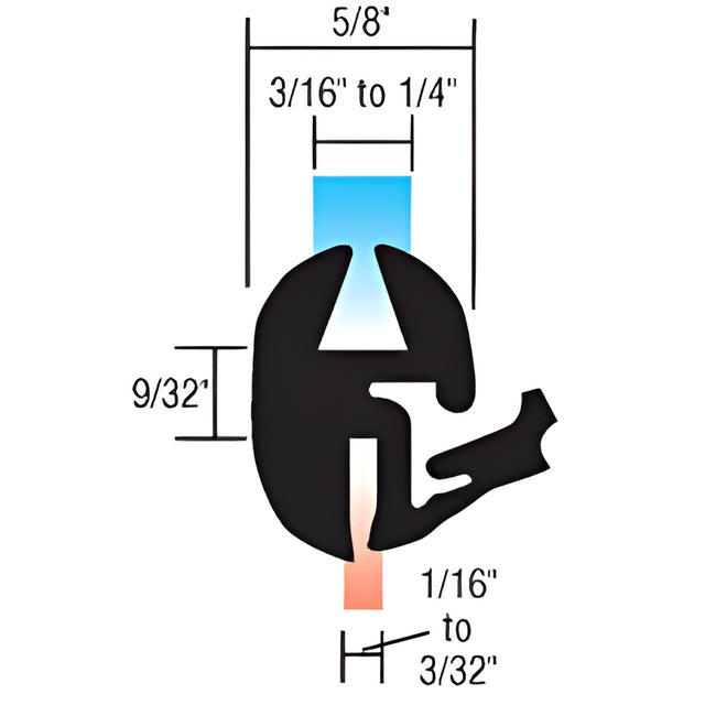 CRL One-Piece Self-Sealing Universal Weatherstrip for 1/16" to 3/32" Panel or 3/16" to 1/4" Glass