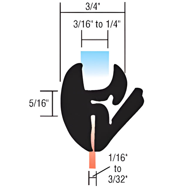 CRL One-Piece Self-Sealing Weatherstrip 1/16" to 3/32" Panel for 3/16" to 1/4" Glass