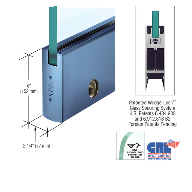 CRL Painted 5/8" Glass 6" Square Door Rail With Lock - Custom Length