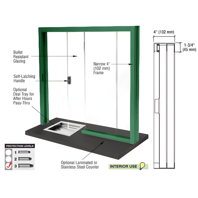 CRL Painted Bullet Resistant Level 3 Manual Sliding Service Window