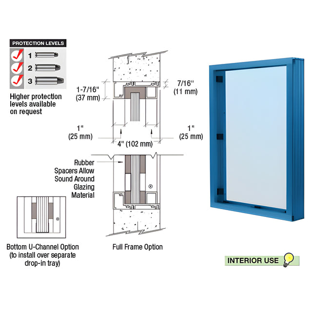 CRL Painted (Specify) Aluminum Narrow Inset Frame Interior Glazed Vision Window