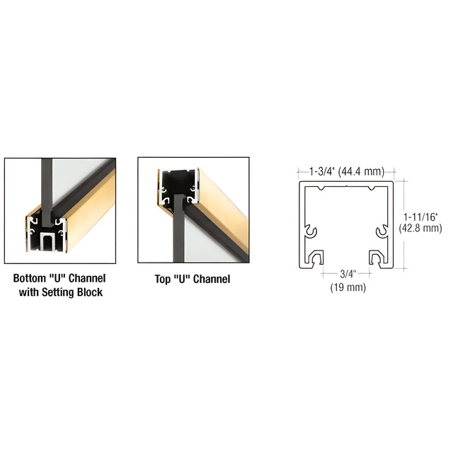 CRL Polished Brass 120" U-Channel with Roll-In Top Load Gasket