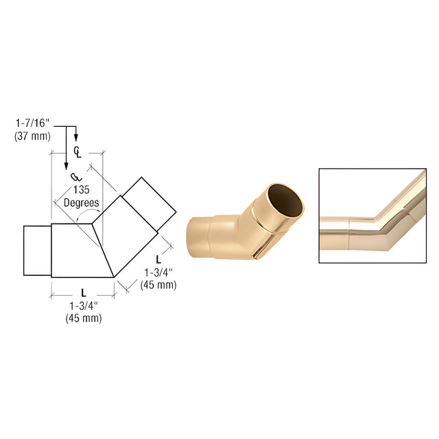 CRL Polished Brass 135 Degree Flush Angle for 1-1/2" Tubing