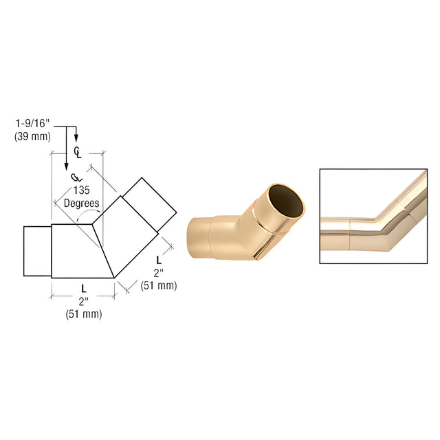 CRL Polished Brass 135 Degree Flush Angle for 2" Tubing