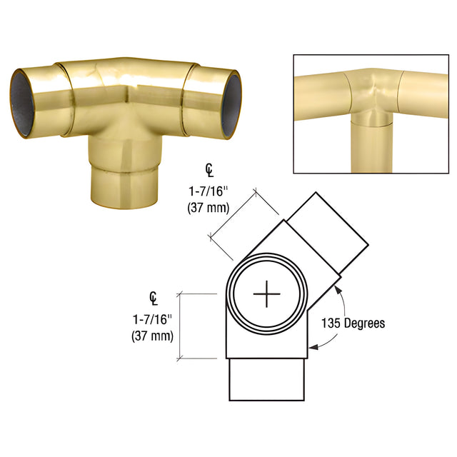 CRL Polished Brass 135 Degree Side Outlet Elbow for 1-1/2" Tubing