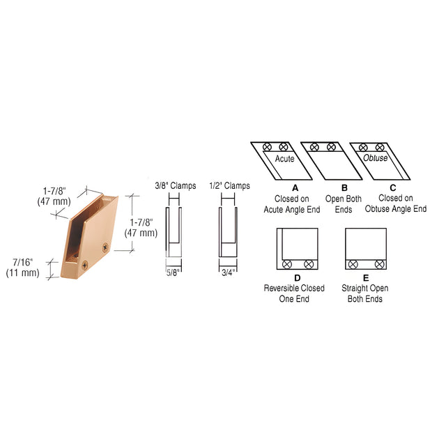 CRL Polished Brass 3/8" 128 Degree Slant Obtuse End Clamp Type 'C' Stair and Walkway Railings
