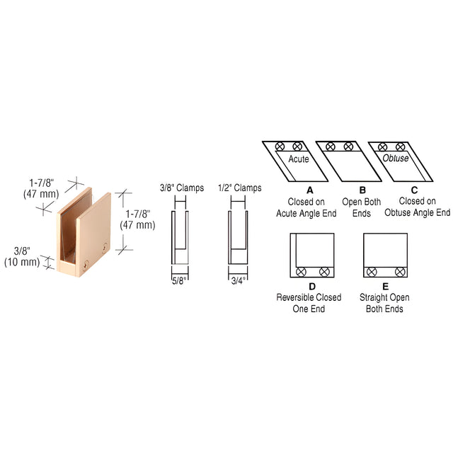CRL Polished Brass 3/8" 90 Degree Straight Open Center Clamps Type 'E' Stair and Walkway Railings