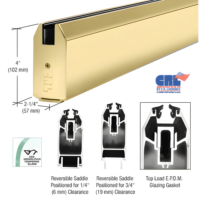 CRL Polished Brass 4" Tapered Sidelite Rail