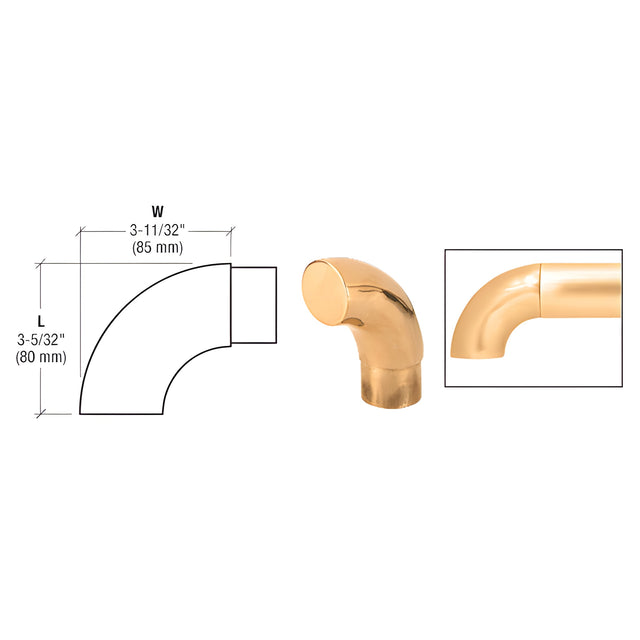 CRL Polished Brass 90 Degree Flush Angle End for 2" Tubing