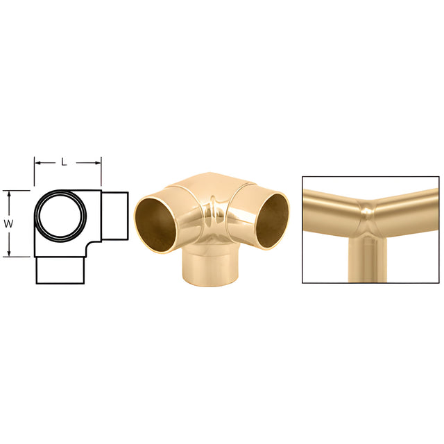 CRL Polished Brass 90 Degree Side Outlet Elbow for 1-1/2" Tubing