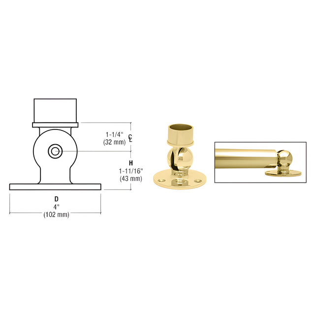 CRL Polished Brass Adjustable Flange for 2" Tubing