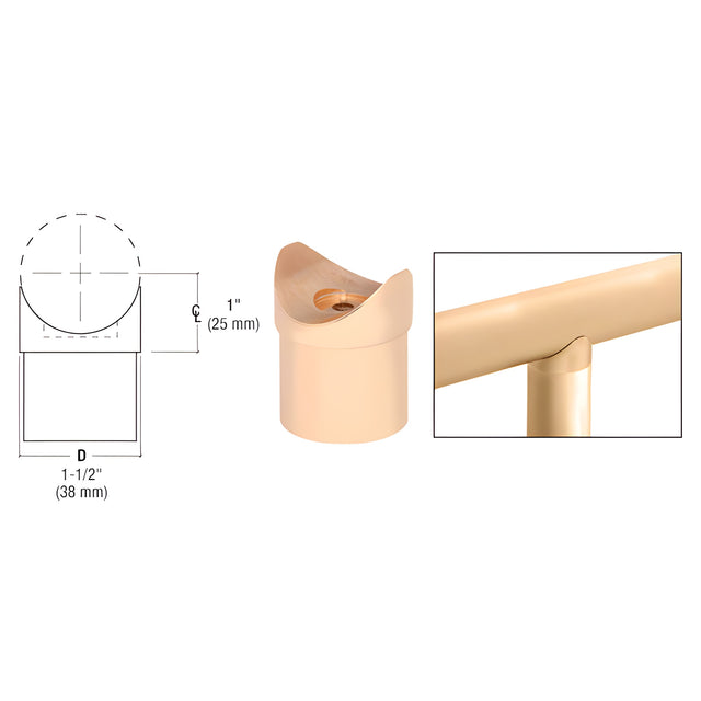 CRL Polished Brass Coped Perpendicular Collar for 1-1/2" Thin Wall Tubing